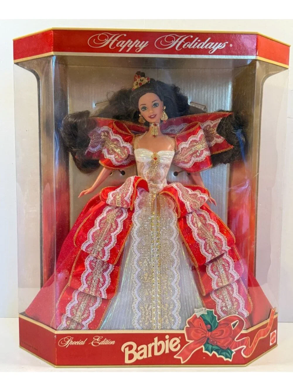 Vintage 1997 Christmas Barbie Happy Holidays Red Lace Dress Unopened NEW